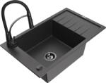 Mexen Elias chiuvetă de bucătărie granit 1-cameră cu scurgător și baterie de bucătărie Aster, negru cu pete - 6511-76-73450-70-B (6511-76-73450-70-B)