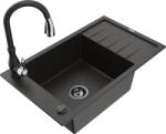 Mexen Elias chiuvetă de granit cu un compartiment, cu picurător și baterie de bucătărie Savita, Neagră/Auriu metalic - 6511-75-6 (6511-75-672601-70-B)