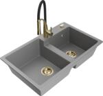 Mexen Tomas chiuvetă de granit cu 2 compartimente și baterie de bucătărie Aster, gri - 6516-71-73450-57-G (6516-71-73450-57-G)