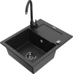 Mexen Enzo chiuvetă de granit cu 1 compartiment cu scurgător și baterie de bucătărie Telma, negru/argintiu (6506-73-670200-70-B)