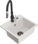 Mexen Milo chiuvetă de granit 1-cameră cu baterie de bucătărie Savita, albă - 6505-20-672601-70 (6505-20-672601-70)