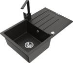 Mexen Bruno chiuvetă de granit cu o cuvă, cu scurgător și baterie de bucătărie Rita, negru/auriu metalizat (6513-75-670300-70)