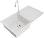 Mexen Leo chiuvetă de granit cu un compartiment, cu picurător și baterie de bucătărie Telma, Albă - 6501-20-670200-20 (6501-20-670200-20)