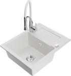 Mexen Enzo chiuvetă de granit cu 1 cuvă, cu scurgător și baterie de bucătărie Aster, albă - 6506-20-73450-02 (6506-20-73450-02)