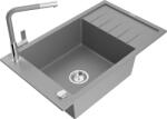 Mexen Elias chiuvetă de granit cu 1 compartiment cu scurgător și baterie de bucătărie Flora, gri - 6511-71-670401-06 (6511-71-670401-06)