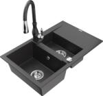 Mexen Gaspar chiuvetă de granit cu 1, 5 compartimente cu scurgător și baterie de bucătărie Savita, negru presărat (6507-76-672601-76)