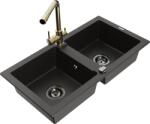 Mexen Mario chiuvetă granit 2 camere cu baterie de bucătărie Duero, negru/auriu metalizat - 6504-75-671600-50-B (6504-75-671600-50-B)