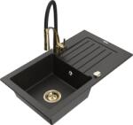 Mexen Pablo chiuvetă de granit cu 1 compartiment cu picurător și baterie de bucătărie Aster, negru/auriu metalizat (6510-75-73450-57-G)