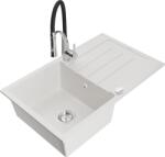 Mexen Bruno chiuvetă de granit cu 1 compartiment cu scurgător și baterie de bucătărie Aster, alb - 6513-20-73450-07 (6513-20-73450-07)