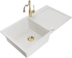 Mexen Leo chiuvetă de granit cu un compartiment, cu picurător și baterie de bucătărie Carla, Albă - 6501-20-670700-50 (6501-20-670700-50)