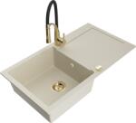Mexen Leo chiuvetă de granit cu 1 compartiment, cu scurgător și baterie de bucătărie Aster, bej - 6501-69-73450-57-G (6501-69-73450-57-G)