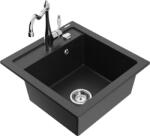 Mexen Vito chiuvetă de bucătărie din granit cu 1 cuvă și baterie Carla, negru/metal argintiu - 6503-73-670700-00 (6503-73-670700-00)