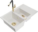 Mexen Gaspar chiuvetă de granit cu 1, 5 compartimente, cu picurător și baterie de bucătărie Flora, alb - 6507-20-670401-57-G (6507-20-670401-57-G)