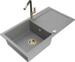 Mexen Leo chiuvetă de granit cu 1 compartiment, cu picurător și baterie de bucătărie Flora, gri - 6501-71-670401-57-G (6501-71-670401-57-G)