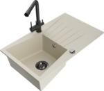 Mexen Cesar chiuvetă de granit cu 1 compartiment cu scurgător și baterie de bucătărie Duero, bej - 6514-69-671600-70 (6514-69-671600-70)