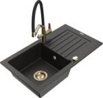 Mexen Pablo chiuvetă granit cu 1 compartiment cu scurgător și baterie de bucătărie Duo, negru/auriu metalic (6510-75-671701-57-G)