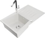 Mexen Cesar chiuvetă de granit cu 1 cuvă, cu suport de scurgere și baterie de bucătărie Flora, alb - 6514-20-670401-07 (6514-20-670401-07)