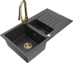 Mexen Matias chiuvetă de granit cu 1, 5 cuve cu picurător și baterie de bucătărie Elia, negru stropit - 6502-76-670101-50 (6502-76-670101-50)