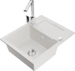 Mexen Enzo chiuvetă de granit cu 1 compartiment cu scurgător și baterie de bucătărie Rita, alb - 6506-20-670300-00 (6506-20-670300-00)