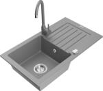 Mexen Pablo chiuvetă de granit cu un compartiment, cu picurător și baterie de bucătărie Telma, Gri - 6510-71-670200-71 (6510-71-670200-71)