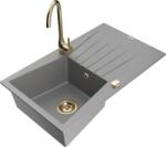 Mexen Cesar chiuvetă de granit cu un compartiment, cu picurător și baterie de bucătărie Telma, gri - 6514-71-670200-50 (6514-71-670200-50)