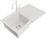 Mexen Cesar chiuvetă de bucătărie din granit cu 1 compartiment, cu scurgător și baterie Carla, albă - 6514-20-670700-20 (6514-20-670700-20)