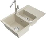 Mexen Gaspar chiuvetă de granit cu 1, 5 cuve cu scurgător și baterie bucătărie Flora, bej - 6507-69-670401-00 (6507-69-670401-00)