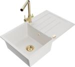 Mexen Bruno chiuvetă de granit cu 1 cuvă, cu scurgător și baterie de bucătărie Duero, albă - 6513-20-671600-50 (6513-20-671600-50)