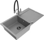 Mexen Leo chiuvetă de granit cu o singură cuvă, cu scurgere și baterie pentru bucătărie Duo, gri - 6501-71-671701-07-B (6501-71-671701-07-B)