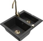 Mexen Carlos chiuvetă de granit 1, 5 compartimente cu baterie de bucătărie Telma, negru/argintiu metalic - 6518-73-670200-50 (6518-73-670200-50)