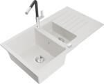 Mexen Matias chiuvetă de bucătărie din granit cu 1, 5 compartimente cu scurgător și baterie Flora, albă - 6502-20-670401-07 (6502-20-670401-07)