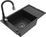 Mexen Elias chiuvetă de granit cu 1 compartiment cu scurgător și baterie de bucătărie Savita, negru/argintiu metalizat- 6511-73- (6511-73-672601-70-B)