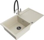 Mexen Leo chiuvetă de granit cu un compartiment, cu picurător și baterie de bucătărie Duo, Bej - 6501-69-671701-07-B (6501-69-671701-07-B)