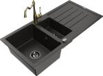 Mexen Andres chiuvetă de granit cu 1, 5 compartimente, cu picurător și baterie de bucătărie Carla, negru/auriu - 6515-75-670700-5 (6515-75-670700-50-B)