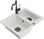 Mexen Carlos chiuvetă de bucătărie din granit 1, 5 cuve cu baterie de bucătărie Carla, alb - 6518-20-670700-70 (6518-20-670700-70)