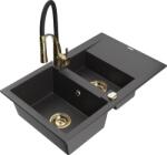 Mexen Gaspar chiuvetă de granit cu 1, 5 compartimente, cu scurgător și baterie de bucătărie Aster, negru punctat (6507-76-73450-57-G)