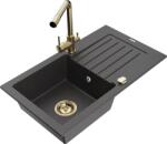 Mexen Pablo chiuvetă din granit cu o cuvă cu scurgător și baterie de bucătărie Duero, negru cu pete - 6510-76-671600-50 (6510-76-671600-50)