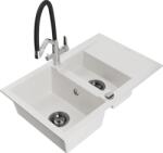 Mexen Gaspar chiuvetă granitică 1, 5 camere cu scurgător și baterie de bucătărie Duo, albă - 6507-20-671701-07-B (6507-20-671701-07-B)