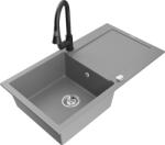 Mexen Leo chiuvetă de granit cu 1 compartiment cu scurgător și baterie de bucătărie Elia, gri - 6501-71-670101-70 (6501-71-670101-70)