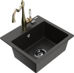 Mexen Milo chiuvetă din granit cu 1 compartiment și baterie de bucătărie Carla, negru/auriu metalic - 6505-75-670700-50-B (6505-75-670700-50-B)