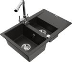Mexen Gaspar chiuvetă de granit cu 1, 5 compartimente cu scurgător și baterie de bucătărie Duero, negru/auriu metalizat - 6507-75 (6507-75-671600-00)