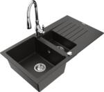 Mexen Matias chiuvetă de granit cu 1, 5 compartimente, cu scurgător și baterie de bucătărie Savita, negru/auriu (6502-75-672601-00)