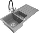 Mexen Andres chiuvetă de granit cu 1, 5 compartimente cu picurător și baterie de bucătărie Duo, gri - 6515-71-671701-07 (6515-71-671701-07)