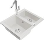 Mexen Carlos chiuvetă de granit cu 1, 5 compartimente cu baterie de bucătărie Flora, alb - 6518-20-670401-06 (6518-20-670401-06)