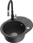 Mexen Kevin chiuvetă de granit cu 1 cuvă cu scurgător și baterie de bucătărie Savita, negru cu pete - 6517-76-672601-70 (6517-76-672601-70)