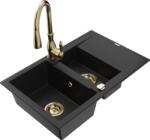 Mexen Gaspar Chiuvetă de granit de 1, 5 compartiment cu picurător și baterie de bucătărie Savita, Neagră - 6507-77-672601-50 (6507-77-672601-50)