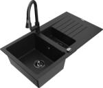 Mexen Matias chiuvetă de granit cu 1, 5 cuve, cu scurgător și baterie de bucătărie Elia, negru - 6502-77-670101-70-B (6502-77-670101-70-B)