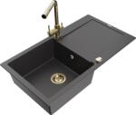 Mexen Leo chiuvetă de bucătărie din granit cu o cuvă și scurgător cu baterie de bucătărie Duero, negru pătat (6501-76-671600-50)
