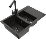 Mexen Gaspar chiuvetă de granit cu 1, 5 cuve cu scurgător și baterie de bucătărie Duero, negru/auriu - 6507-75-671600-70-B (6507-75-671600-70-B)