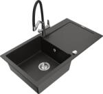 Mexen Leo chiuvetă din granit cu 1 compartiment cu scurgător și robinet de bucătărie Duo, negru/auriu metalic (6501-75-671701-07)